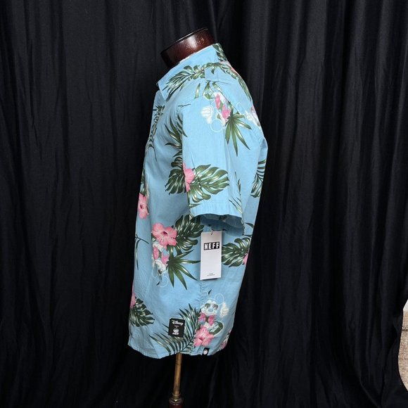 Mens‎ NEFF DISNEY Mickey Mouse Blue Floral Hawaiian Button Up Medium - NWT - Picture 2 of 8